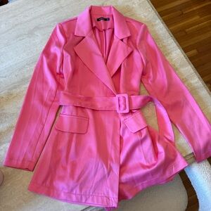 Boohoo Vibrant Pink Belted Blazer Romper